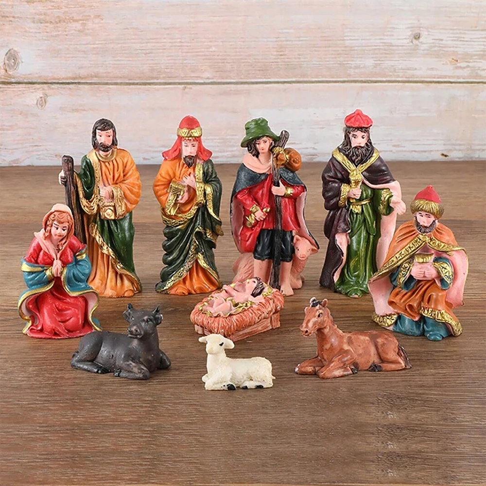 Juego de figuritas de Natividad de Cristo, decoración de escena de Natividad de Navidad, adornos, regalos artesanales, 10 Uds.