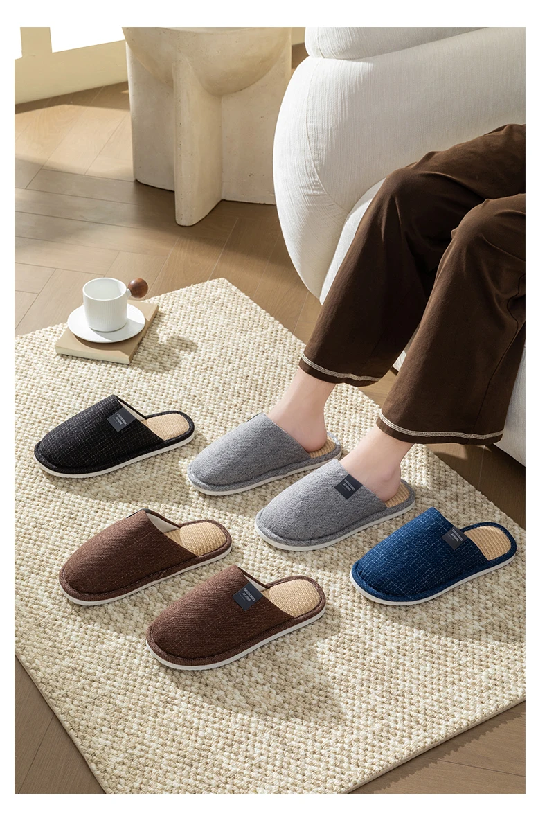 Herren-Hausschuhe aus Leinen, Rutschfeste Weiche Innensohlen, Atmungsaktiver Komfort für Frühling und Herbst, Einfaches Design mit Geschlossener Zehenpartie – Detail 5