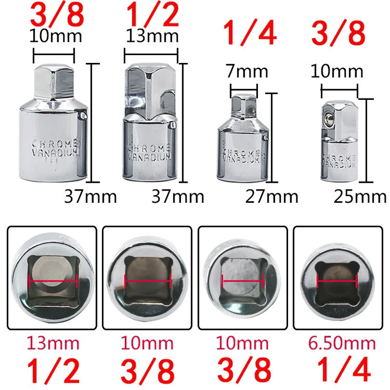 7ชิ้น1/4 3/8 1/2นิ้วตัวลดอะแดปเตอร์เต้าเสียบไดรฟ์ข้อต่อเพลารับแรงกระแทกชุดวงล้ออเนกประสงค์แขนหกเหลี่ยม