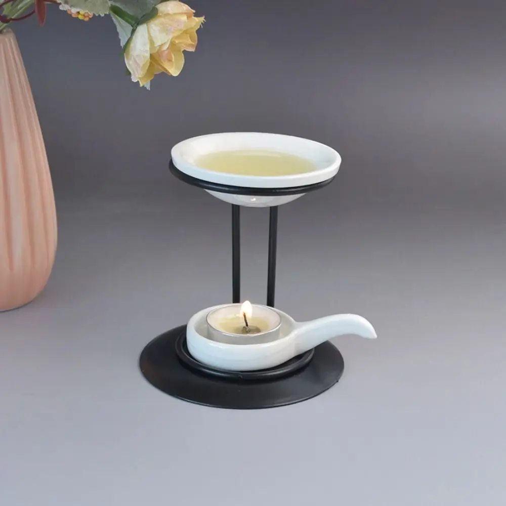 Minimalist Essential Oil Burner Ceramic Bowl Iron Base Aromatherapy Candle Holder Portable Modern Incense Burner SPA