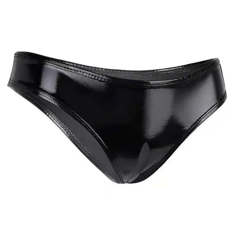 Woman Sexy Open Crotch Latex Underwear PVC Flash Leather Panties Erotic Costume Swimwear Outdoor Sex Dancewear PU Briefs