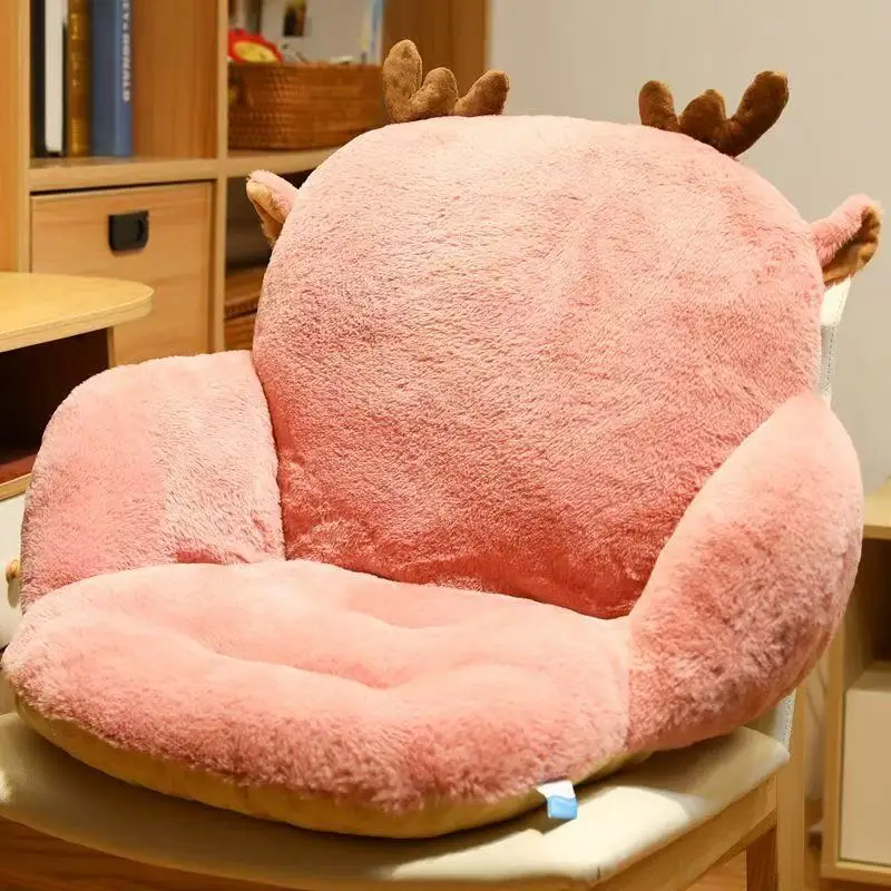 Faux Rabbit Fur Semi Enclosed Seat Cushion and Backrest 2 in 1 Thick Soft Pad for Student Tatami Home