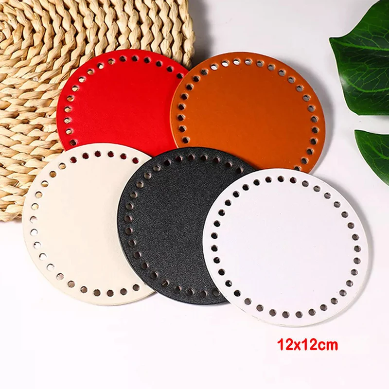 محبوك حقيبة مستديرة القاع بولي Leather حقيبة جلدية أسفل اليدوية أسفل مع ثقوب DIY بها بنفسك حقيبة كروشيه الملحقات السفلية #6
