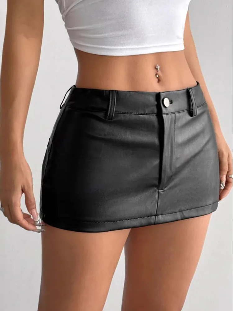 2026 Summer Women Black High-end PU Leather Bodycon Mini Skirt Sexy Hot Girls Short Skirt