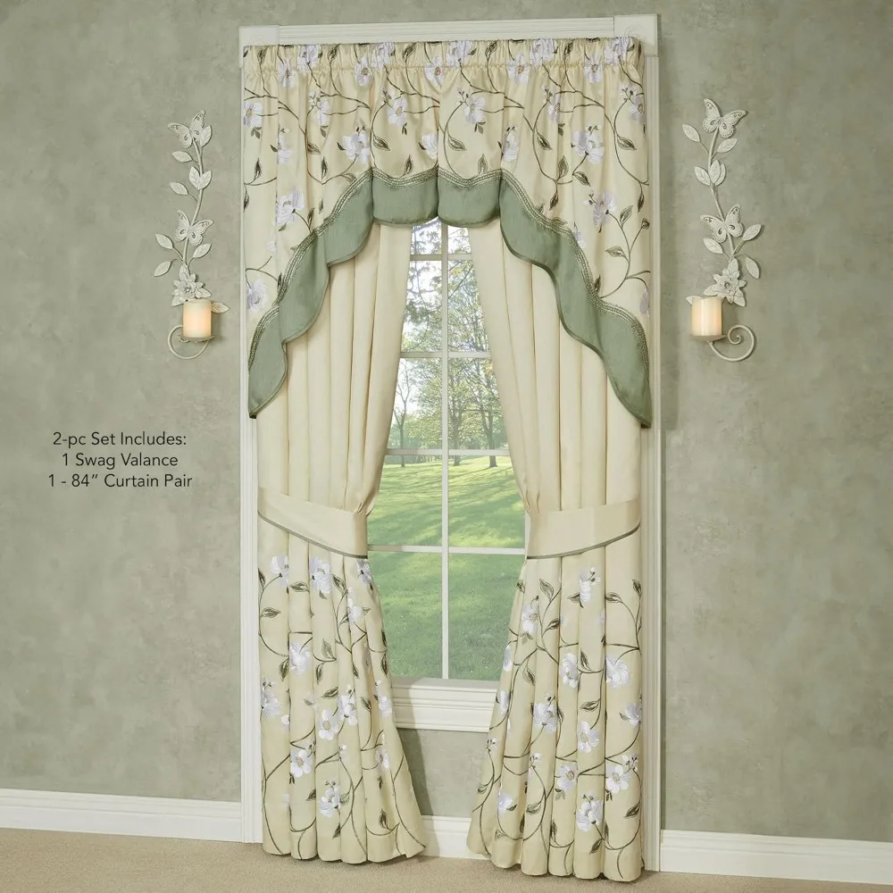 ผ้าม่านตกแต่งหน้าต่างลายสวนหรูหรา: ผ้าโพลีเอสเตอร์เนื้อผ้าไหมเทียมอย่างดี พร้อมลายปักดอกแมกโนเลีย - โทนสีวานิลลา สวยสง่า