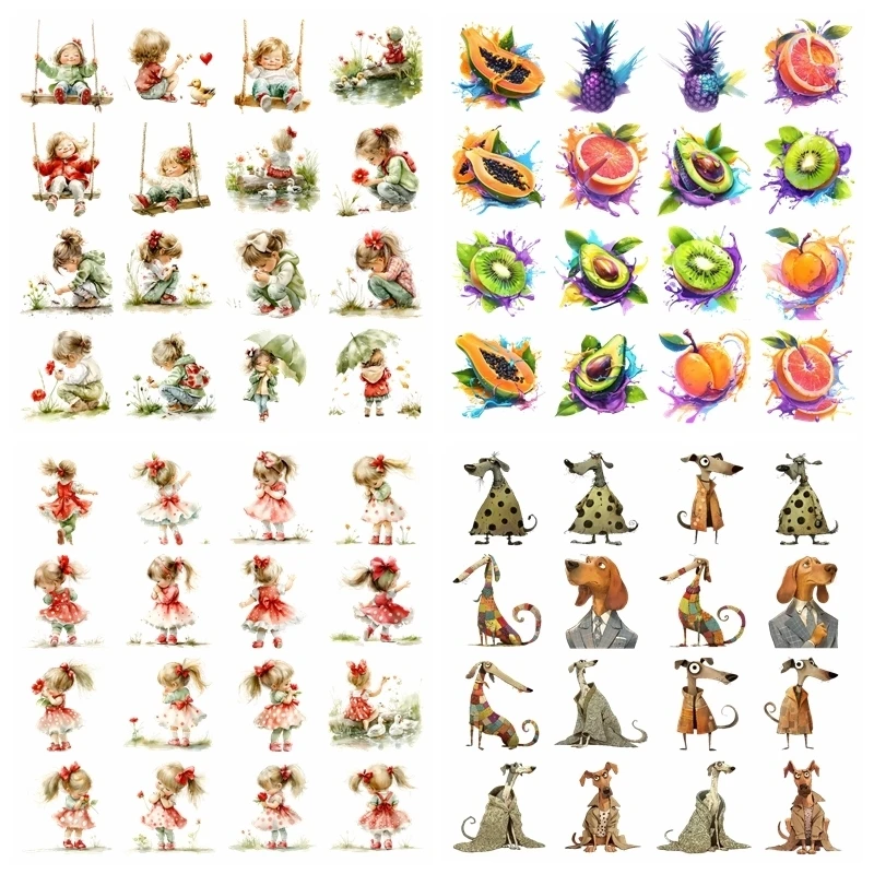 Cartoon fruit cutting little girl Set transfer iron on printing vinyl stickers T-shirt stickers DIY Toy doll clothing decoration
