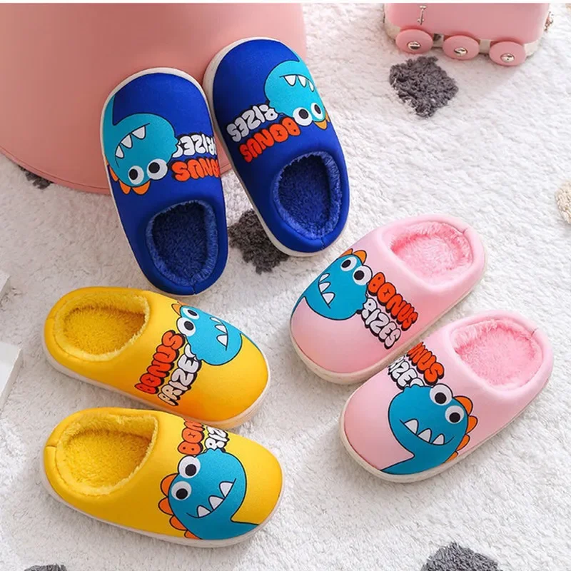 Children Shoes Autumn Winter Cartoon Dinosaur Slippers for Boy Warm Kids Casual Shoes Lovely Home Cotton Slippers Zapatos Niña