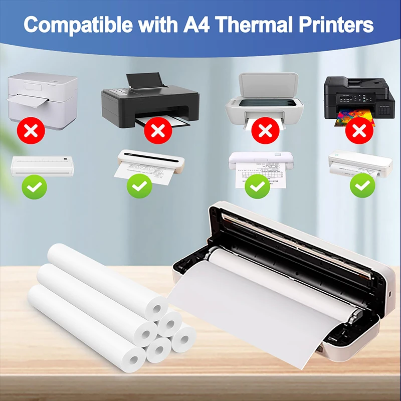 A4 Thermal Paper 2/6/10 Rolls A4 Quick-dry Thermal Paper For A4 Wireless Bluetooth Portable Printer For Photo Document Printing