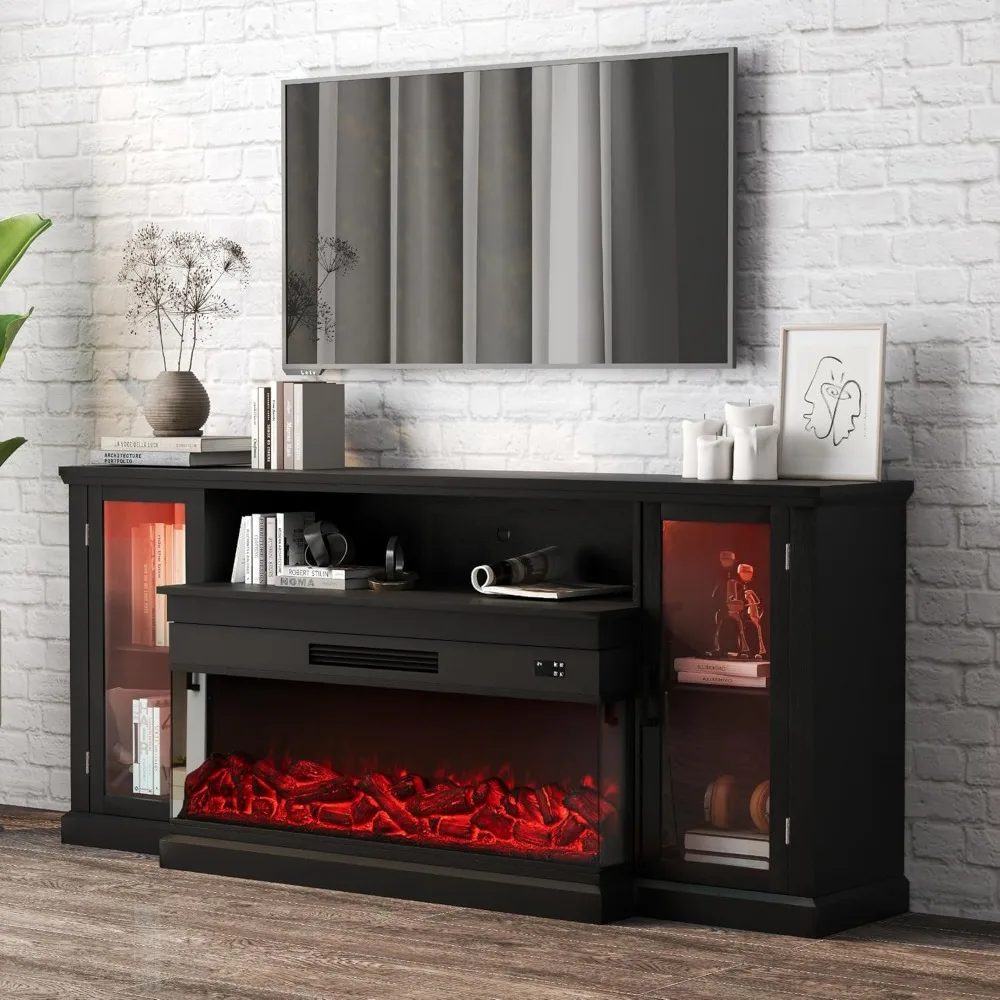 

Real Relax Fireplace TV Stand for 80 Inch TV, 72.8" Entertainment Center with 40 inch 3-Sided Electric Fireplace & LED Lights fo