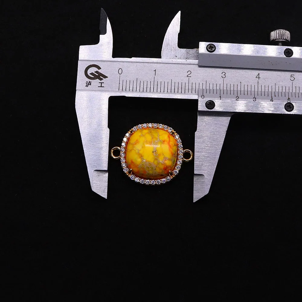 

1pc Retro Square Natural Stone Pendants Claw Inlay Emperor Stone Double-Hole Charms Accessory Women Necklace Jewelry Connector