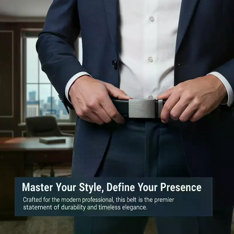 Business Casual Mens Belt PU Leather Automatic Buckle Versatile Adjustable Design for Office Work and Everyday Style