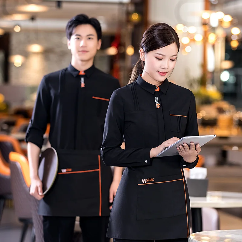 Camisa de manga ajustável uniforme de trabalho de catering para mulheres roupa de outono restaurante ocidental panela quente restaurante recepção servindo w