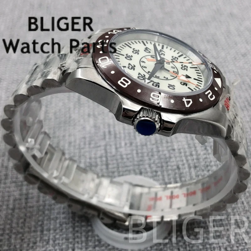 BLIGER GMT NH34 40Mm Jam Tangan Menyelam Otomatis Pria Kaca Safir Bezel Keramik Tetap Lume 10ATM Tali Karet/Baja Tahan Karat