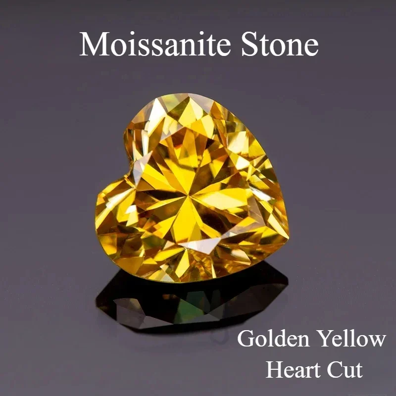 

Moissanite Loose Stone Golden Yellow Color Heart Cut Lab Grown Diamond Advanced Jewelry Making Materials With Certificat