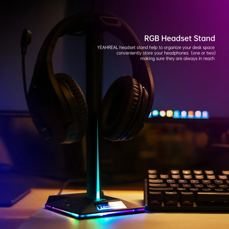 

RGB Headphone Stand Fingerprint Control RGB Gaming Headset Desk Bracket Phone Holder with 3.5mm AUX USB Charger Ports