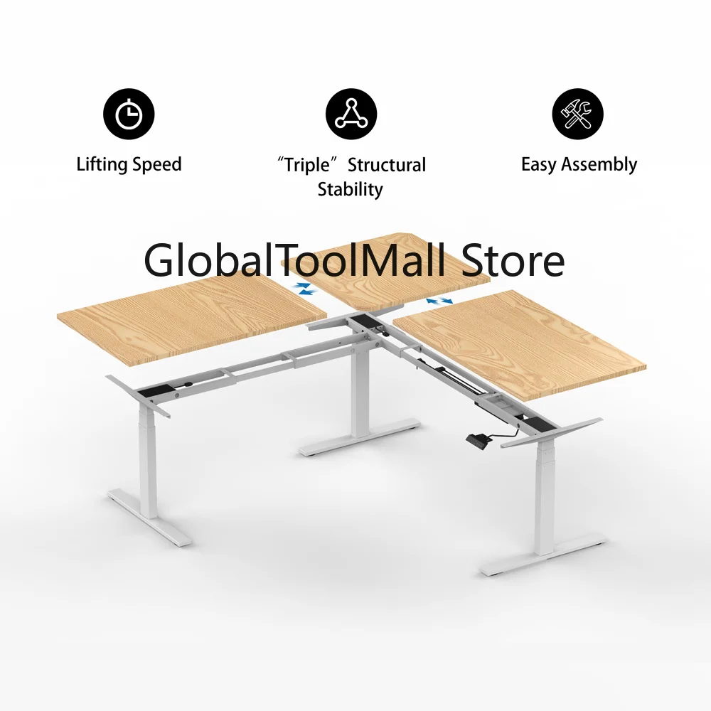 L Shape Adjustable Height Standing Computer Desk Frame Electric Smart Height Adjustable Table 3 Legs Ergonomic Stand up Desk