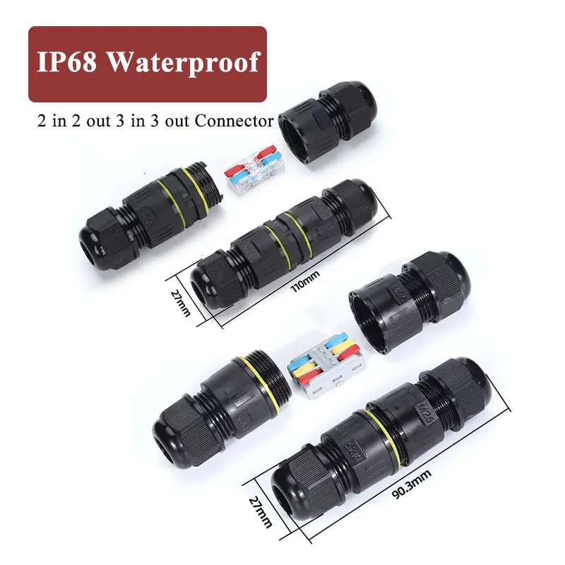 IP68 3 in 3 out Wateprooof Connector 2 in 2 out Quick Connect Wiring Terminal Outdoor Light 3-14MM 32A  Power Cable Junction Box