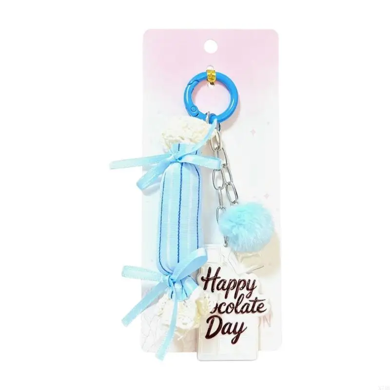  Bag Hanging Keychain Charm with Fabric Candy Design, Round Clip Ring, Lace Ribbon Detail and Acrylic Plaque Use