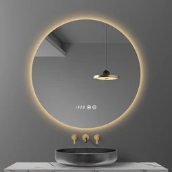 70CM Round Mirror 3 Color Adjustable Backlight With Smart Hotel Bedroom Defogging Decorative Mirror LED Bathroom