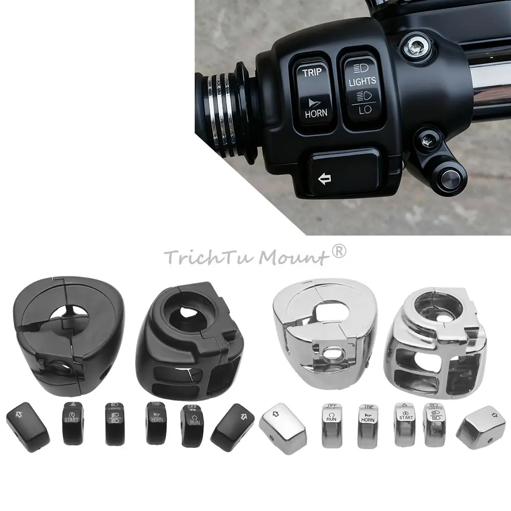 

Chrome/Black Handlebar Control Switch Housings Cover Button Caps Kit Compatible With Harley Davidson Sportster Dyna Softail