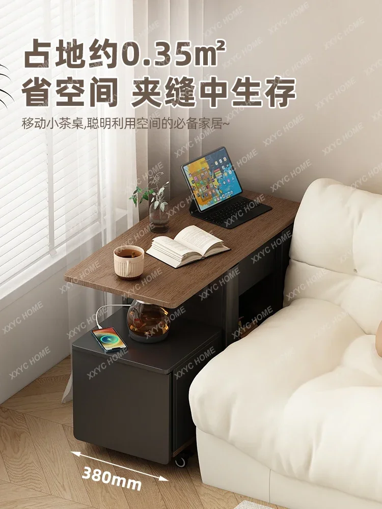 Medieval solid wood edge table, living room sofa, small apartment boiling water, multi-functional lifting coffee table cart