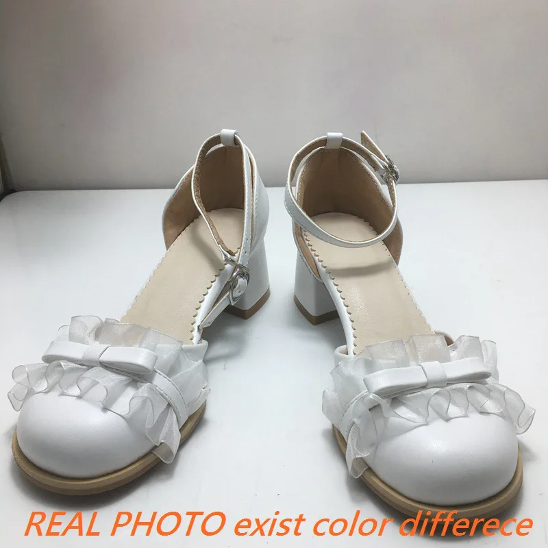 ASILETO Lolita Style Girls Pumps Round Toe Chunky Heels 5cm Buckle Strap Bowknot Big Size 44 45 Sweet Daily Female Shoes 32 33