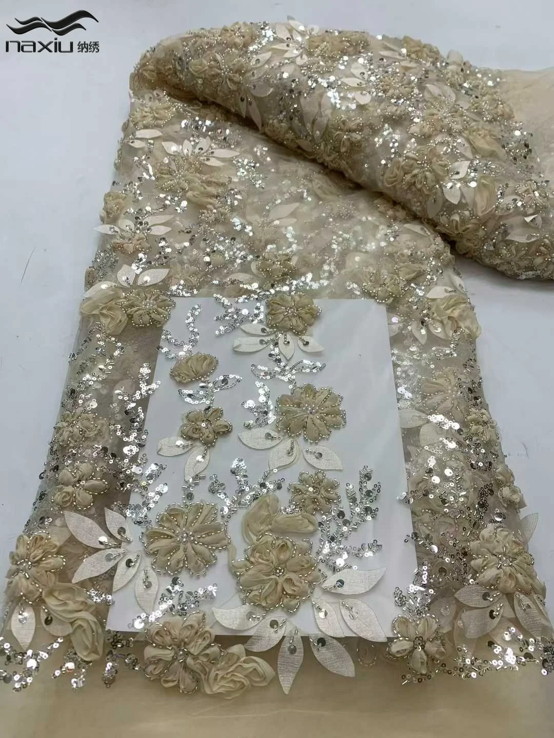 

Madison 2026 Luxury African Sequin Lace Fabric High Quality Sequins Embroidery Beaded Mesh for Women Wedding Party Dresses 5 Y