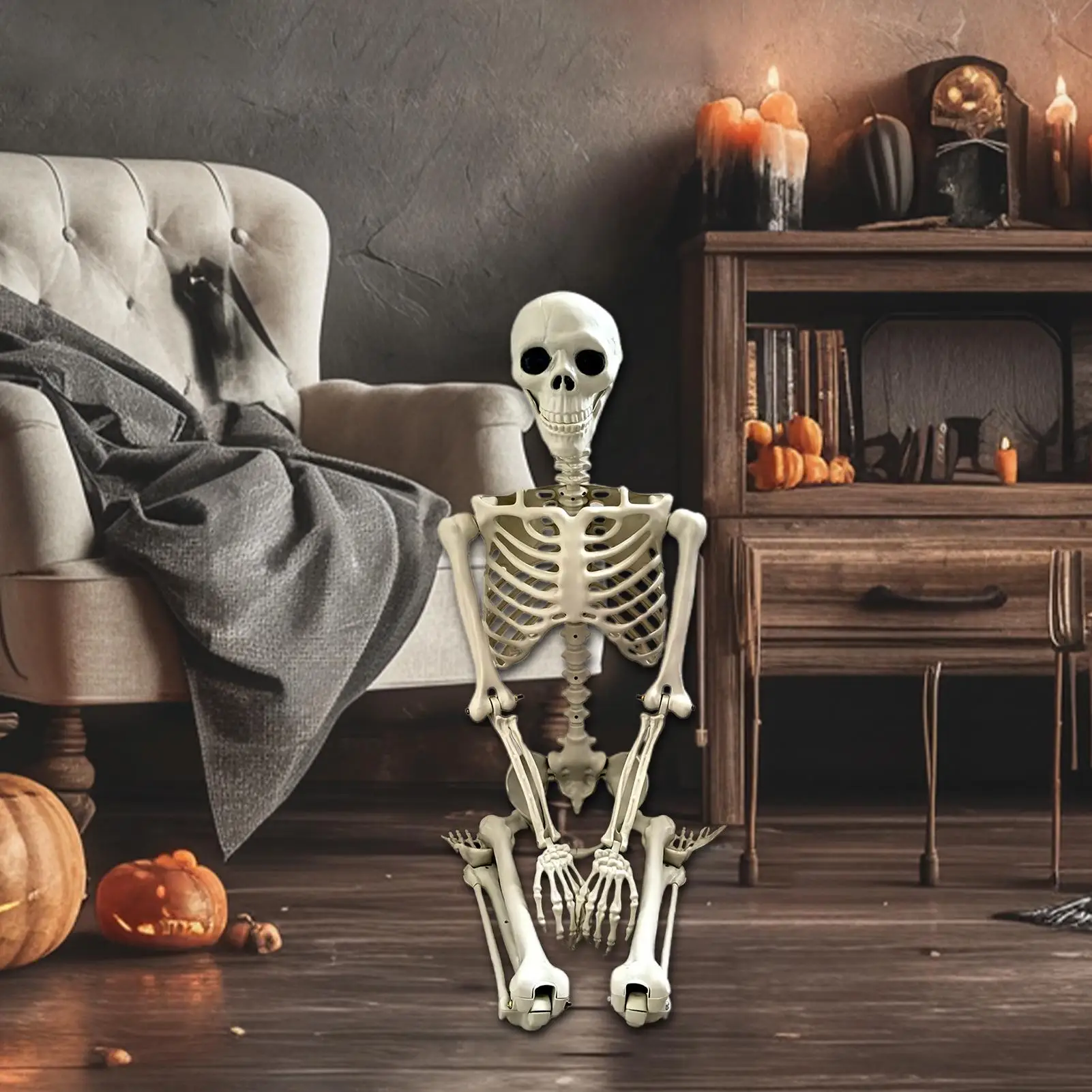 Halloween Skeleton Life Size Human Skeleton With Movable Joints ABS Outdoor Decorations Spooky Photo Props Party Supplies