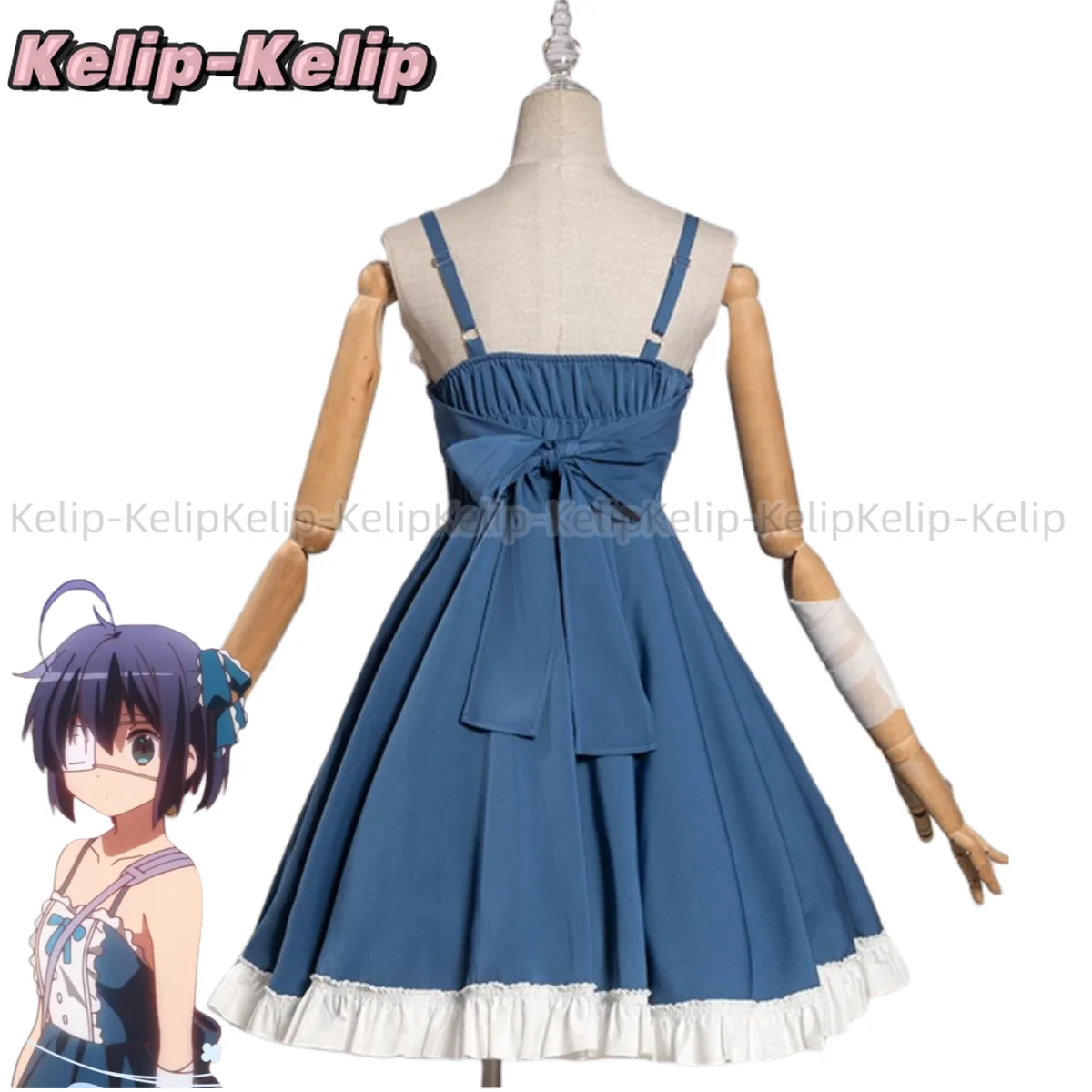 Aangepaste Anime Liefde Chunibyo Andere Wanen Takanashi Rikka Cosplay Kostuum Datum Blauwe Jurk Lolita Pruik Sexy Mooie Carnaval