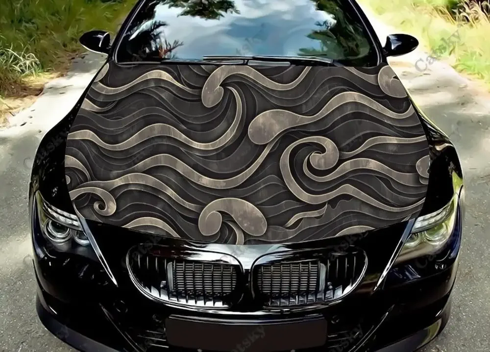 Minimalistic Wave Pattern Car Hood Decal Stickers Wrap Vinyl Film Engine Cover Decals Sticker Car Hood Protective Film