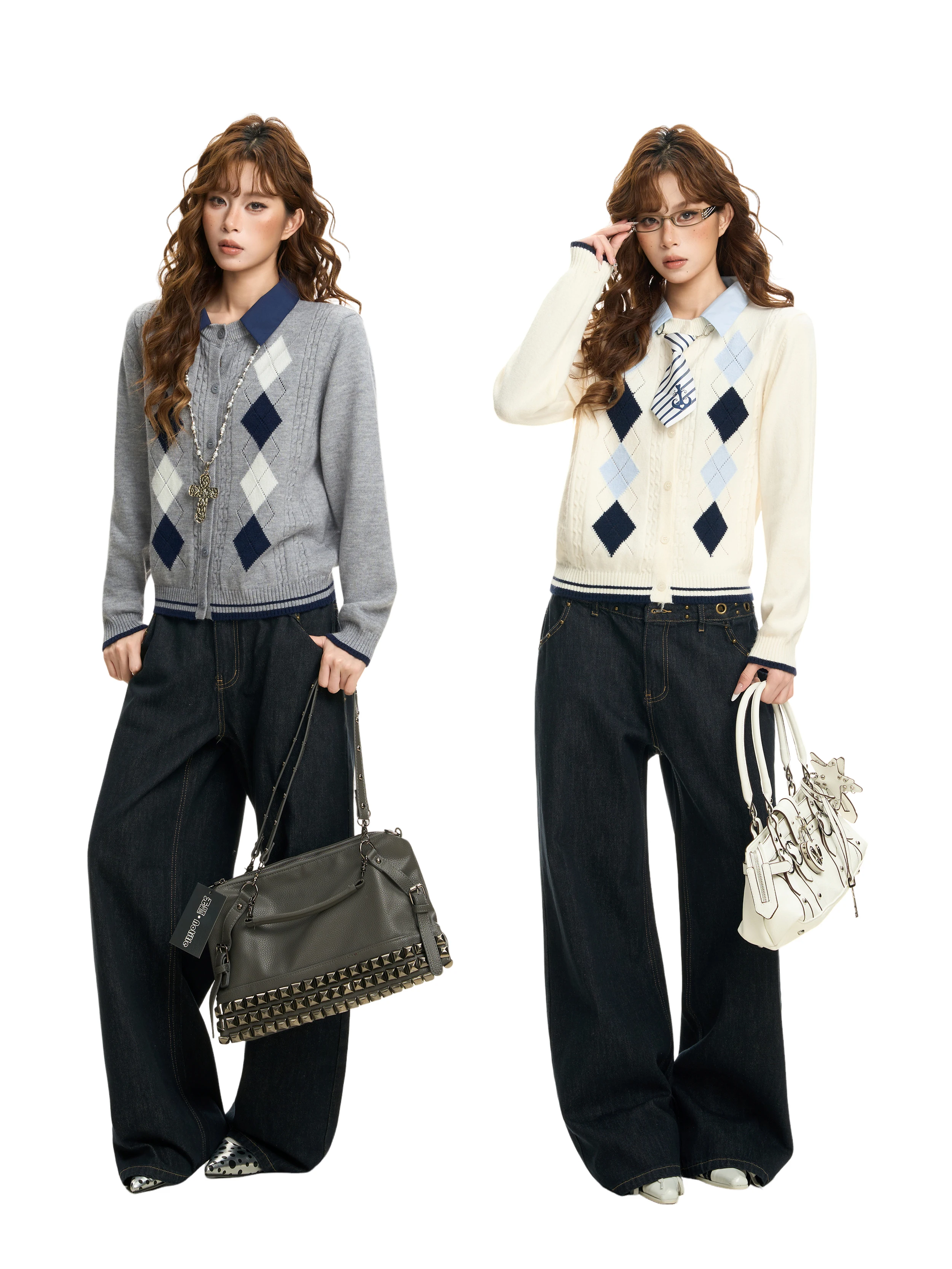 Gray  Neck Long Sleeve Knitted Jacket Women's Short Style Autumn Winter Slim Fit Sweater Cardigan Top Commute Style Regul...