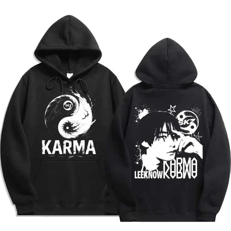 Sudadera con capucha estampada KARMA del cuarto álbum de KPOP 2026 para hombre, con diseño de FELIX HAN BANGCHAN CHANGBIN HYUNJIN LEE