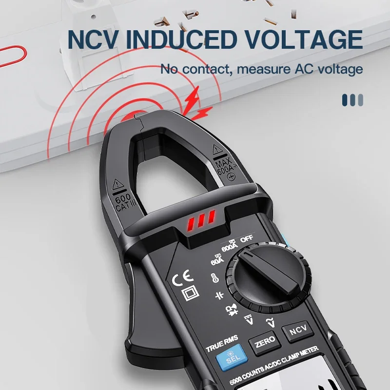 Mestek DC/AC Current Digital Clamp Meter CM83E 6000 Counts 600A Amp Multimeter Large Color Screen Voltage Tester Car Hz NCV Ohm