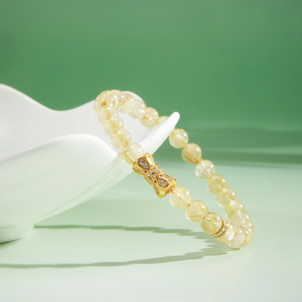 Natural Golden Rutilated Quartz Bracelet, Collector Grade Yellow Hair Crystal Healing Beaded Hand Chain, Birthday Gift for Women