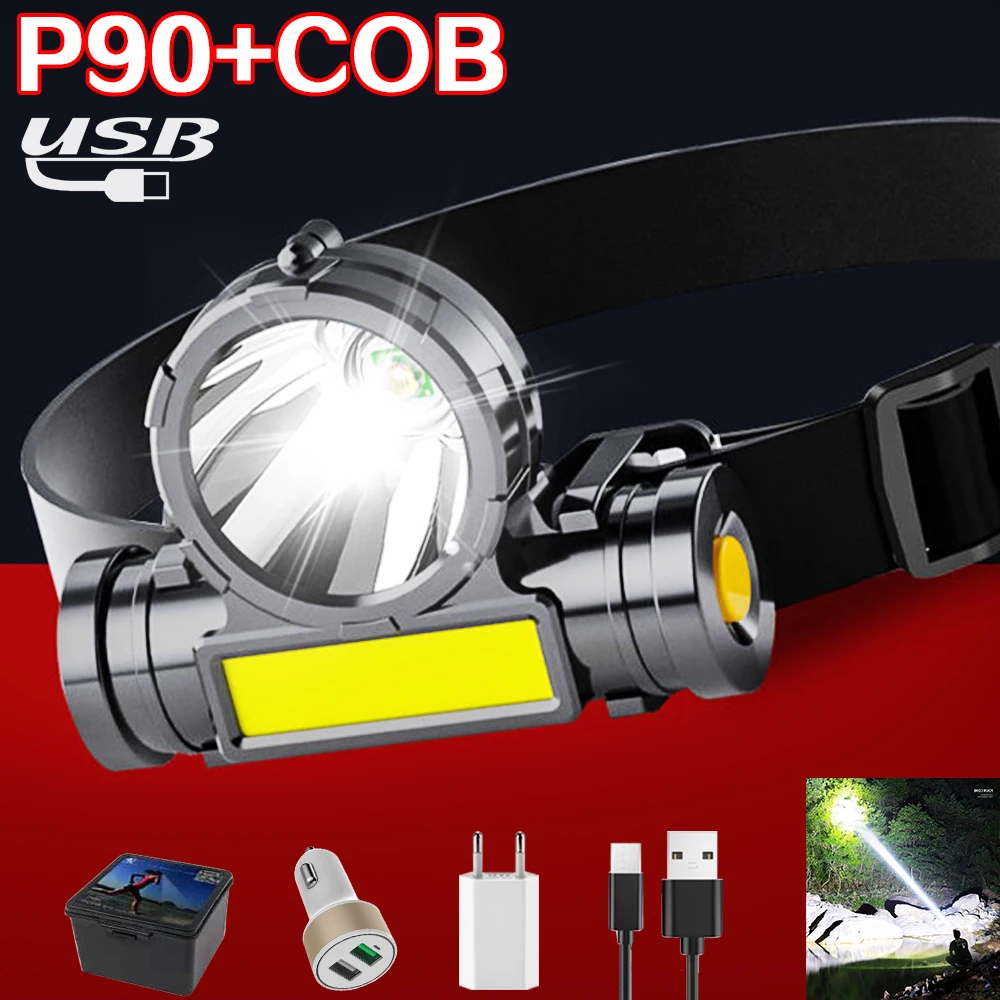 

Powerful LED Headlight USB Rechargeable 18650 Headlight Built-in Battery Headlamp Fishing Camping Waterproof Flashlight Torch