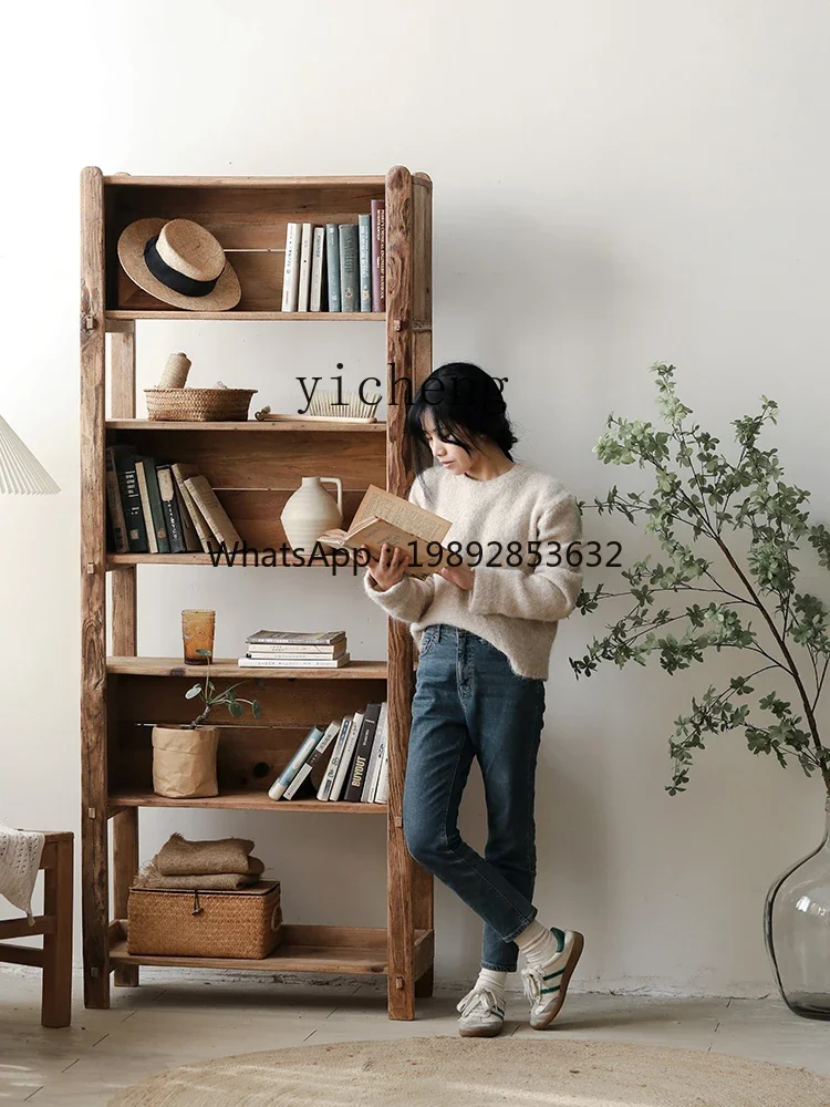 DSA Pine Wood High Shelf Wall-Mounted Four-Layer Storage Cabinet Vintage Wabi-Sabi Style Solid Wood Decorative Cabinet