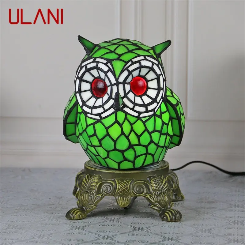 ULANI Tiffany Glass Table Lamp LED Cartoon Creative Owl Desk Light Fashion Decor For Home Children's Bedroom Bedside