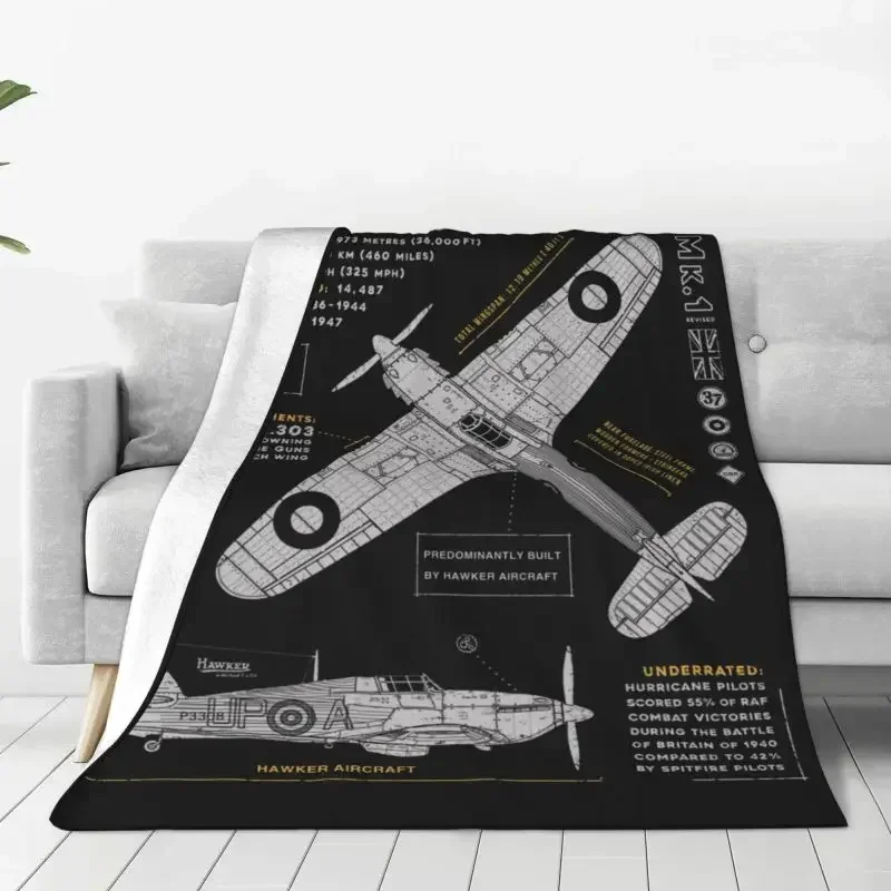 Spitfire Hawker Hurricane manta cálida de franela suave para avión de combate WW2, mantas de tiro de avión de piloto de guerra para sofá
