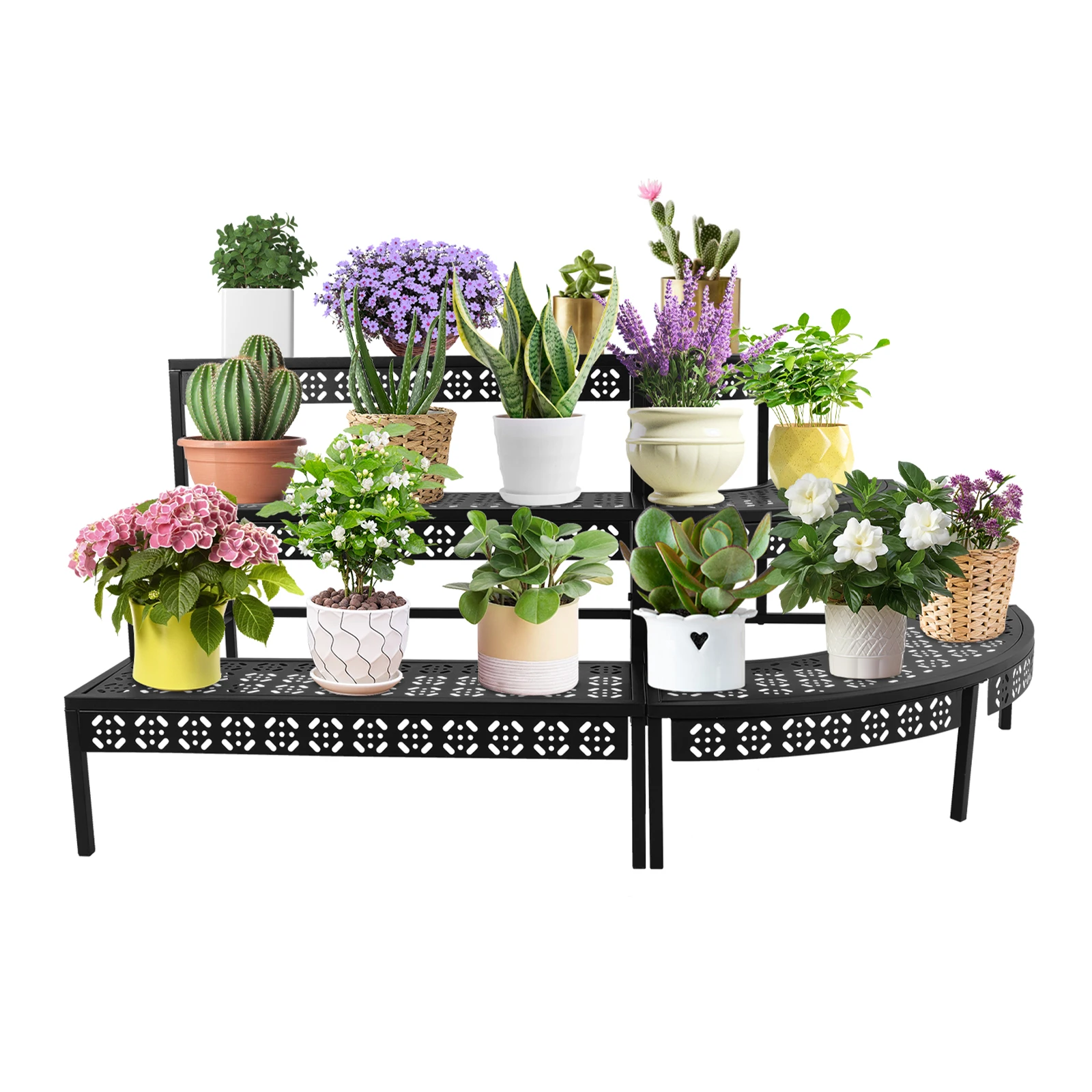 3 Tier Plant Stand Stepped Design Plant Display Stand Cut-out Pattern 3 Layers Storage Rack 51.18*23.62*23.62 Inch