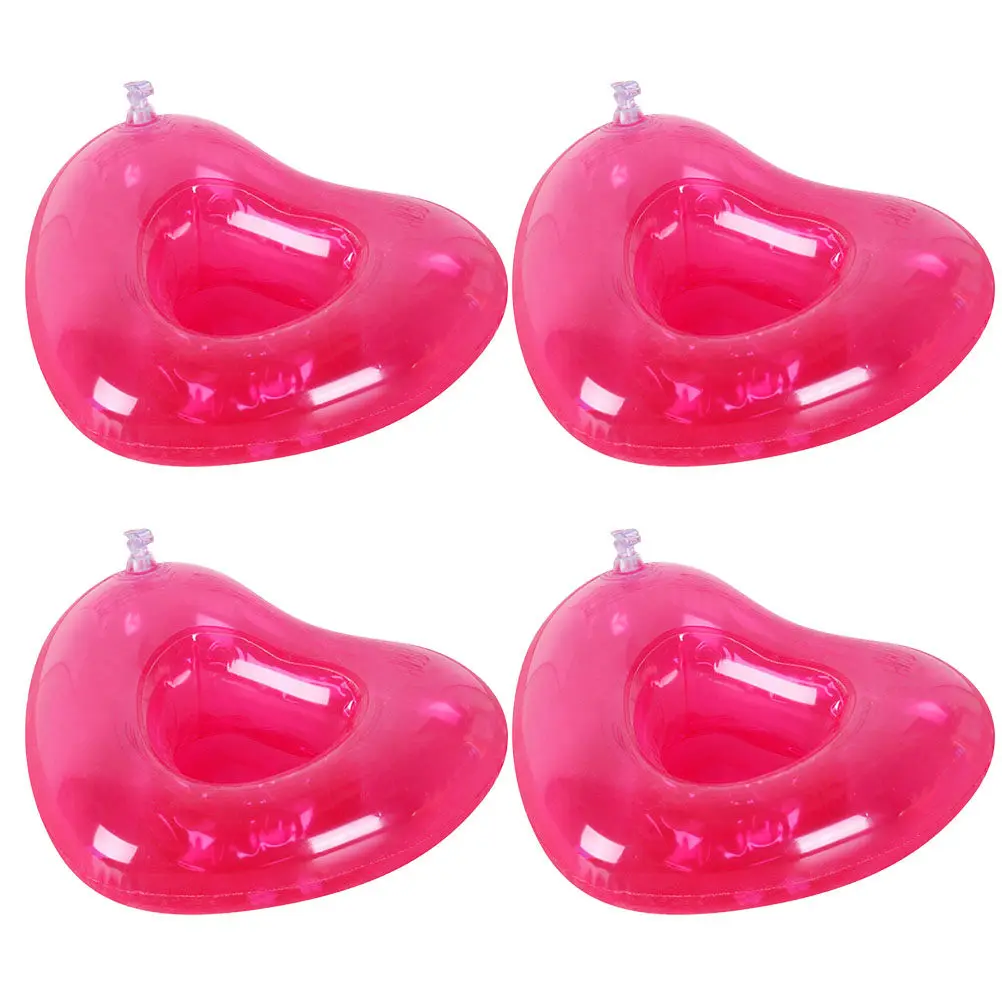 

4Pcs Water Beer Holders Inflatable PVC Pink Heart Shape Cup Float Party Pool Beach Drink Tray Decorations Beer Holder Water