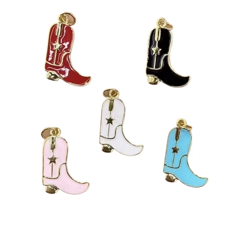 4 Pcs Colorful Enamel Cowboy Hat Boots Pendant for Diy Earring Necklace Charm Making Copper Plated Jewelry Accessories Wholesale