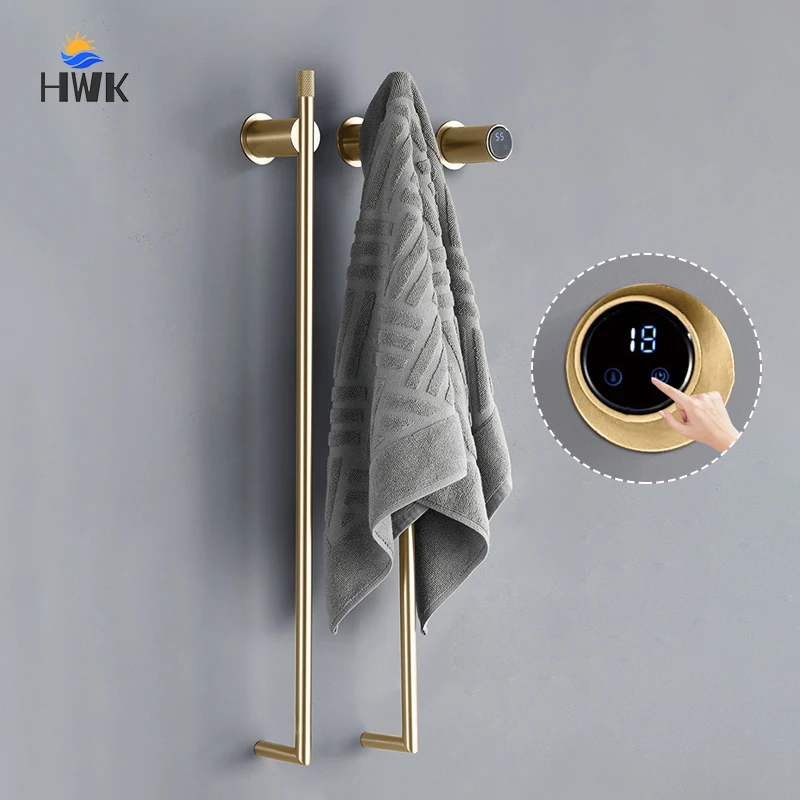 2024 Brushed Gold Bathroom Electric Bath Towel Rack Smart Temperature Time Control Towel Warmer Hidden Wires Heated Towel Rail