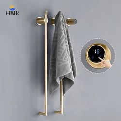 2026 Brushed Gold Bathroom Electric Bath Towel Rack Smart Temperature Time Control Towel Warmer Hidden Wires Heated Towel Rail