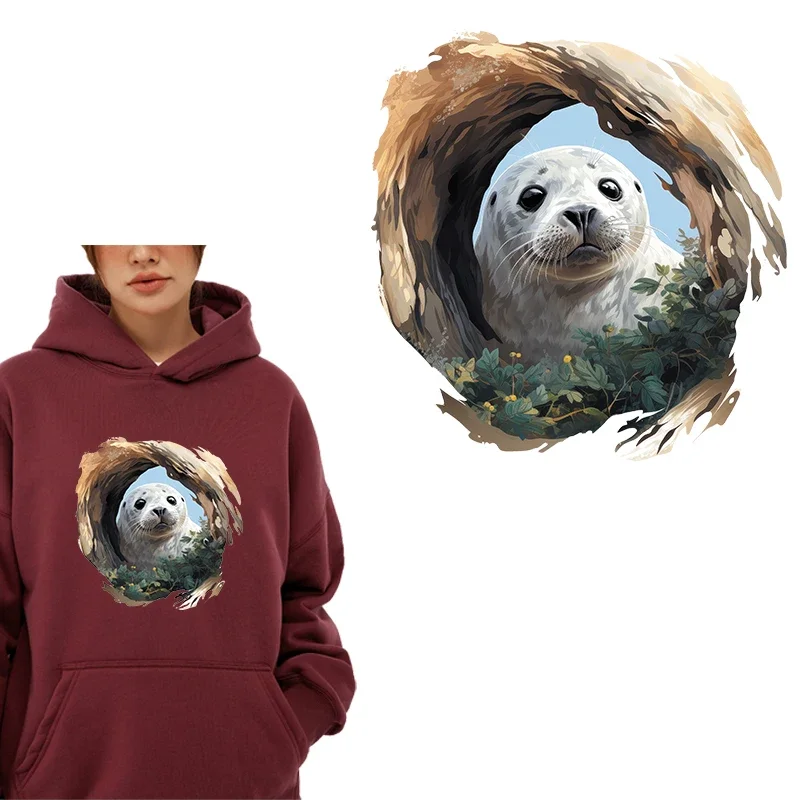 Animal wall design in the forest DTF Thermo Sticker Decals Heat Transfer On Clothes Iron On Patch For Hoodies Press Printing view 5