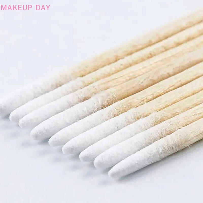 100Pcs Disposable Ultra-small Cotton Swab Brush Lint Free Micro Wood Makeup Brushes Eyelash Extension Glue Removing Tools