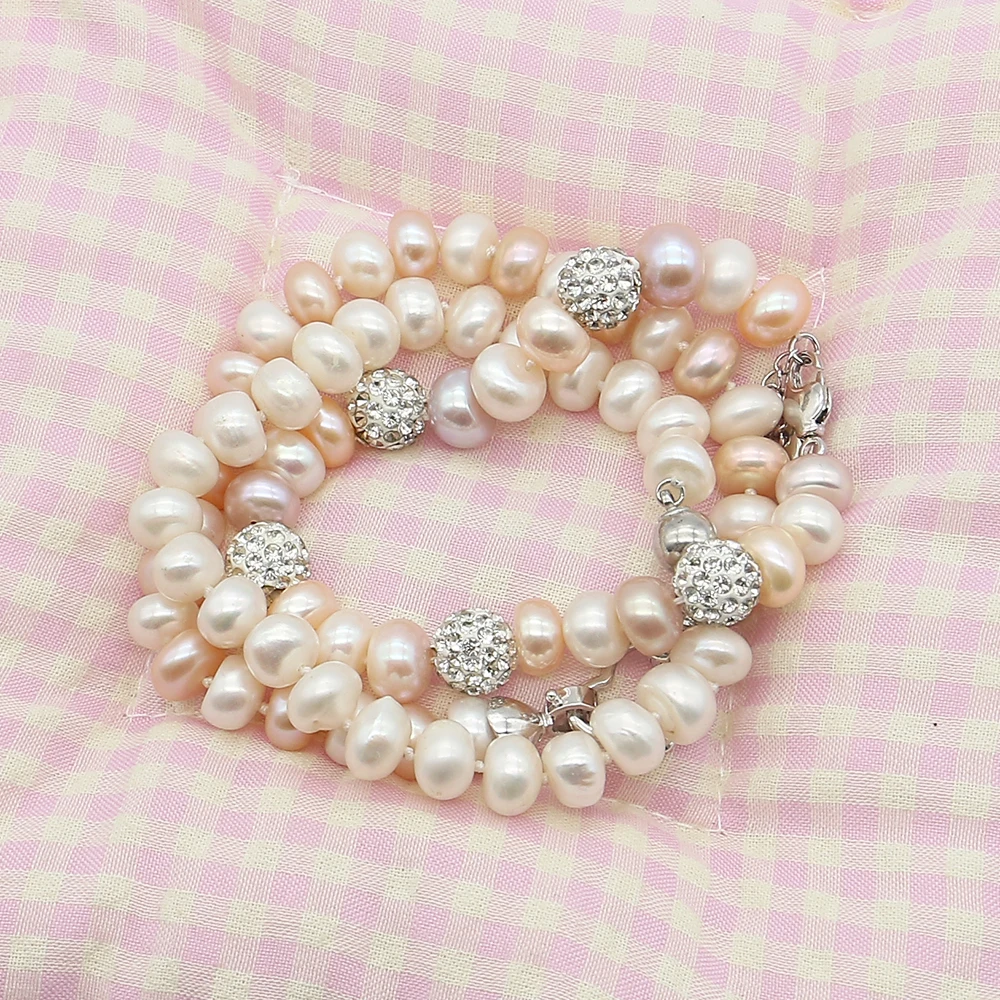 

Multi-style Natural Baroque Pearl Bracelet 9-10mm ‌freshwater Flat Pearl Beaded Wrist Ornament 1 Strand For Party&everyday Wear