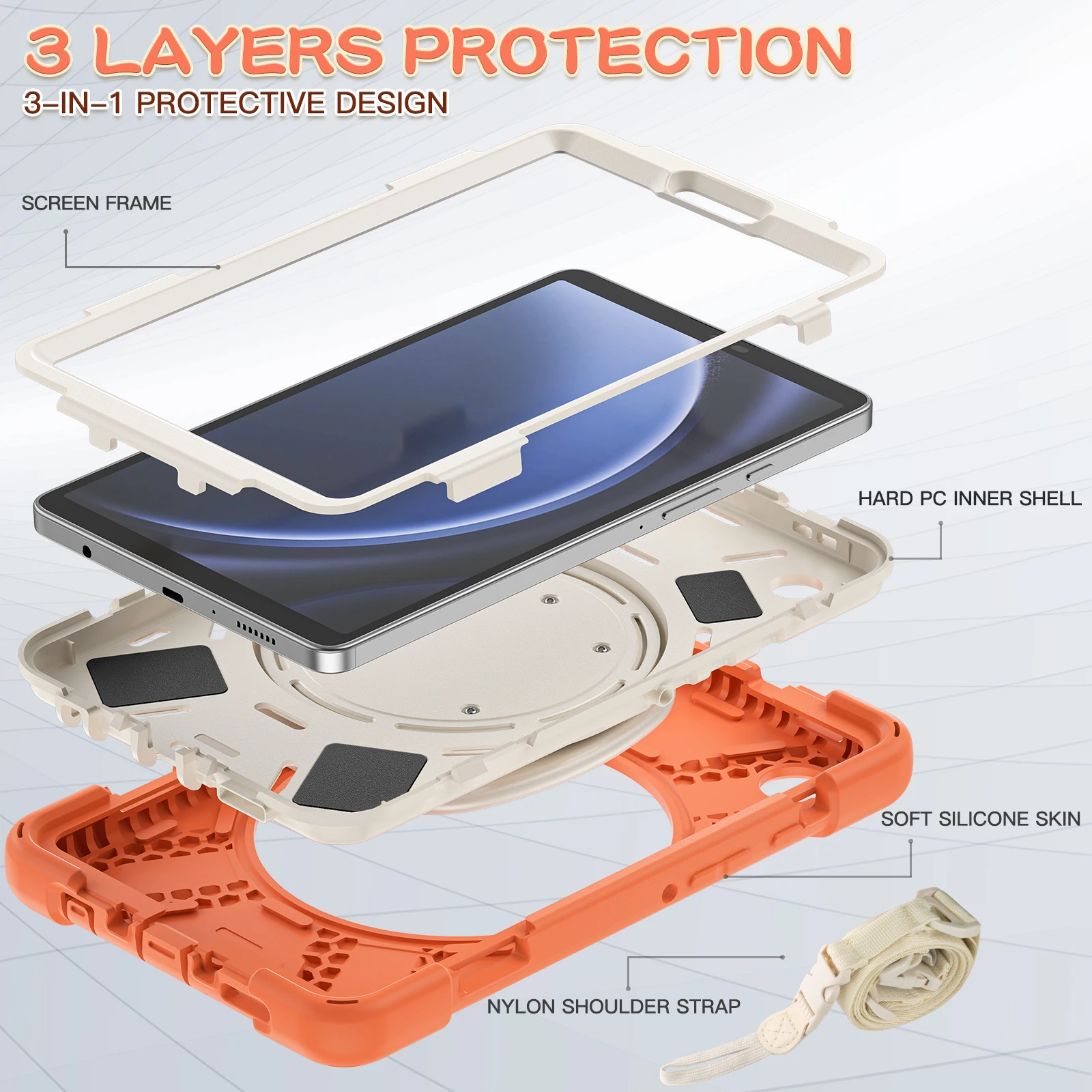 Kids Stand Case For Samsung Galaxy Tab A9 2023 8.7 inch SM-X110 X115 X117 360 Rotating Hybrid Cover Handle Grip Shoulder Strap