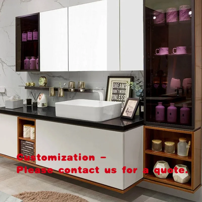 custom.Luxury Modern Custom Hotel Bathroom Vanity Cabinet Wood Plywood with LED Light Vanity Combo Bathroom Design