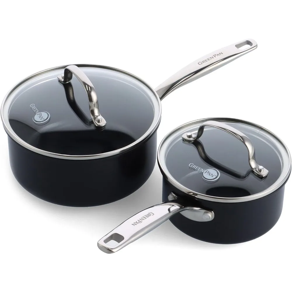 

Chatham Black Prime Midnight Hard Anodized Healthy Ceramic Nonstick, 1QT and 2QT Saucepan Pot Set with Lids, PFAS-Free