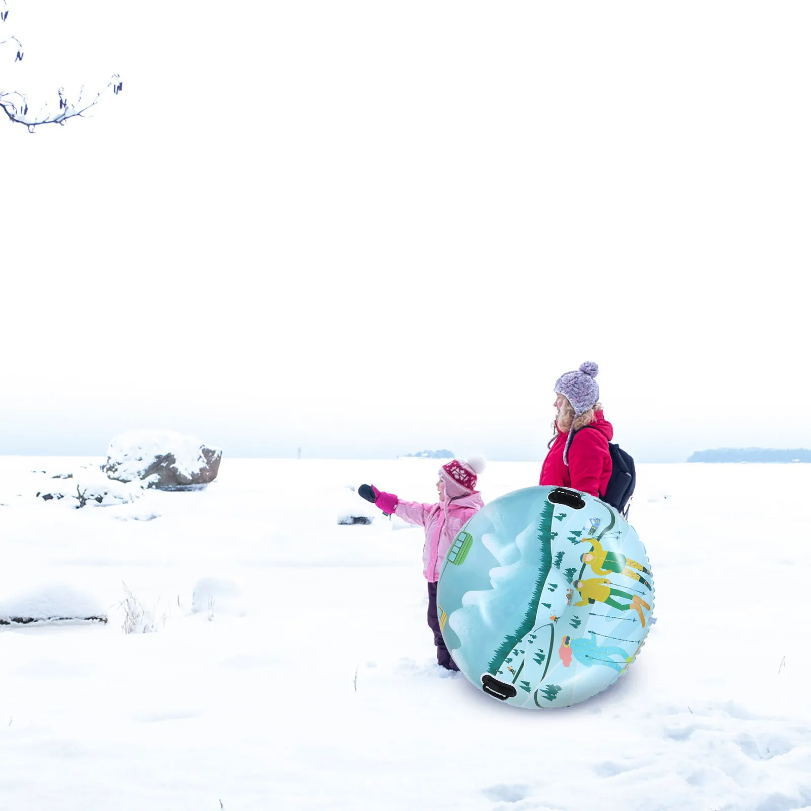

Утолщенная надувная тюбинг-ватрушка для катания по снегу из ПВХ с быстрым надуванием и сдуванием, прочными ручками, двойным усиленным покрытием, для зимнего отдыха на улице
